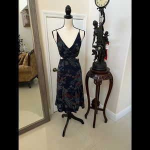 Lulu's Navy Floral Midi Dress